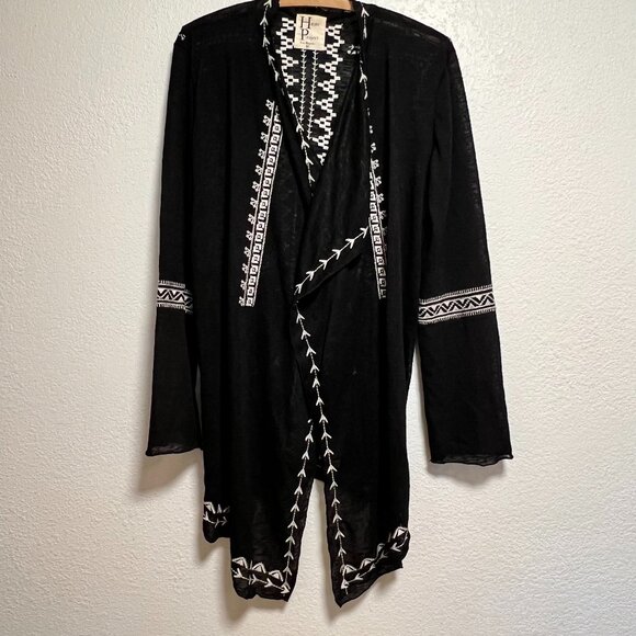 Boho‎ Chic Southwestern Artisan Jacket Asymmetrical Open Front Cardigan Size M - Picture 2 of 10